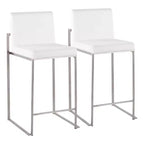 Set of 2 Fuji High Back Stainless Steel/Velvet Counter Height Barstools White - LumiSource