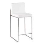 Lot de 2 tabourets de bar à hauteur de comptoir Fuji High Back en acier inoxydable/velours blanc - LumiSource