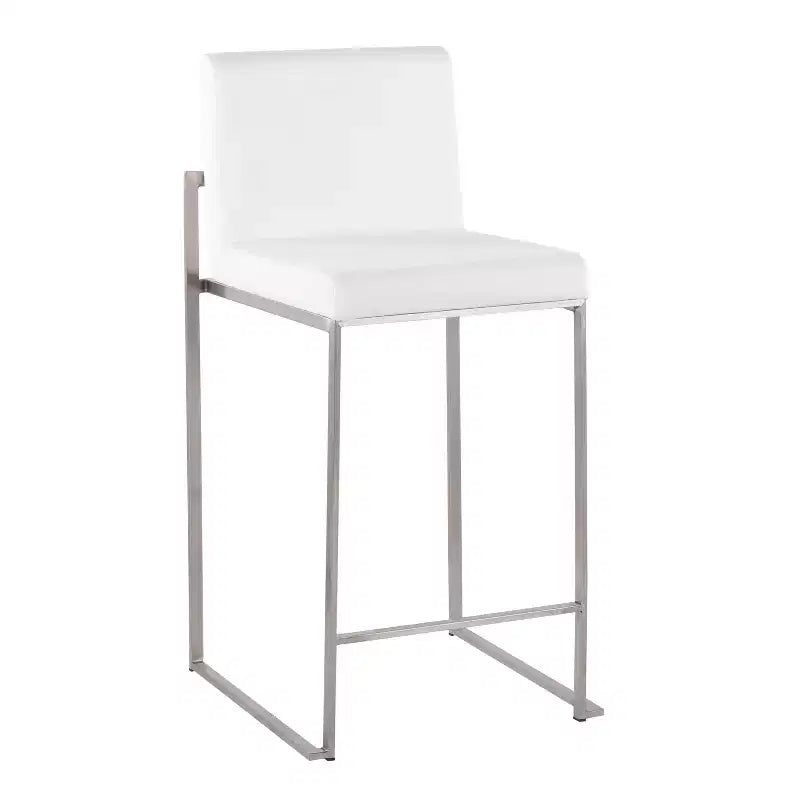 Lot de 2 tabourets de bar à hauteur de comptoir Fuji High Back en acier inoxydable/velours blanc - LumiSource