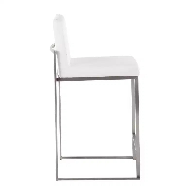 Lot de 2 tabourets de bar à hauteur de comptoir Fuji High Back en acier inoxydable/velours blanc - LumiSource