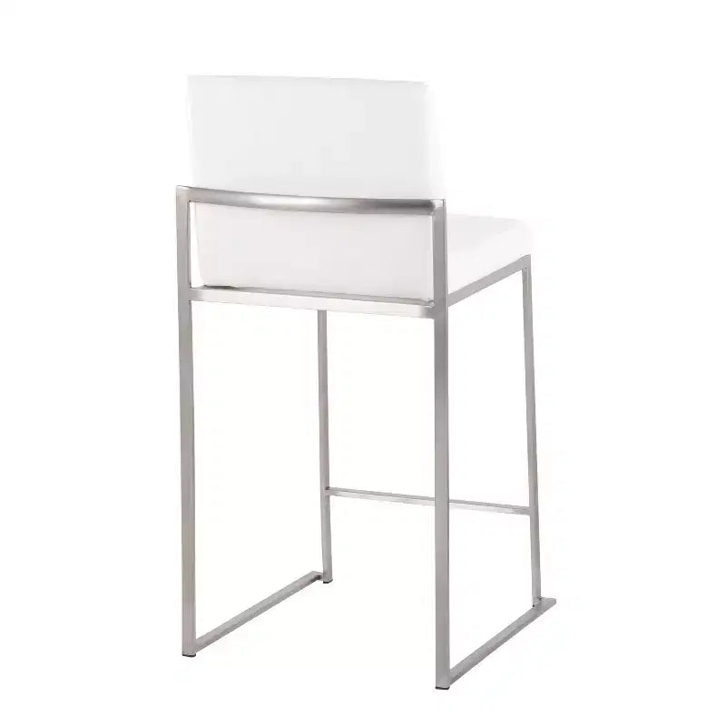 Lot de 2 tabourets de bar à hauteur de comptoir Fuji High Back en acier inoxydable/velours blanc - LumiSource