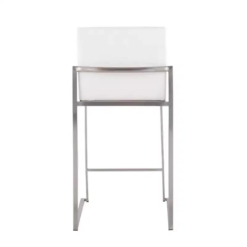 Lot de 2 tabourets de bar à hauteur de comptoir Fuji High Back en acier inoxydable/velours blanc - LumiSource