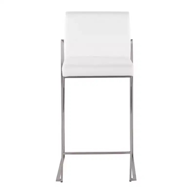 Lot de 2 tabourets de bar à hauteur de comptoir Fuji High Back en acier inoxydable/velours blanc - LumiSource