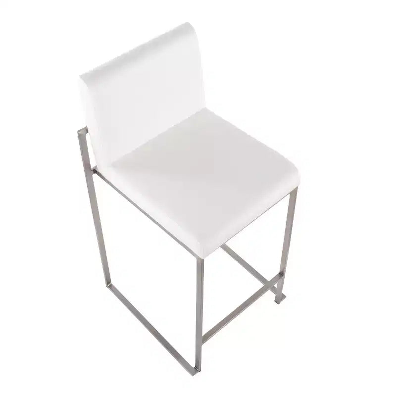 Lot de 2 tabourets de bar à hauteur de comptoir Fuji High Back en acier inoxydable/velours blanc - LumiSource