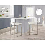 Lot de 2 tabourets de bar à hauteur de comptoir Fuji High Back en acier inoxydable/velours blanc - LumiSource