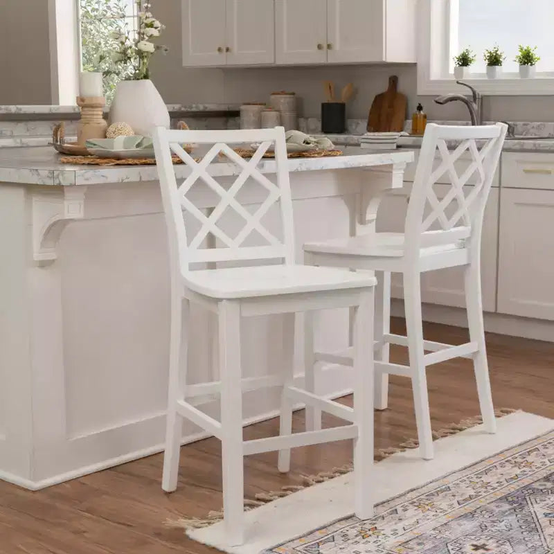 Tabouret de bar style ferme Helby X-Back en bois au fini blanc de 25,25 po – Powell : acacia massif et bois d'hévéa
