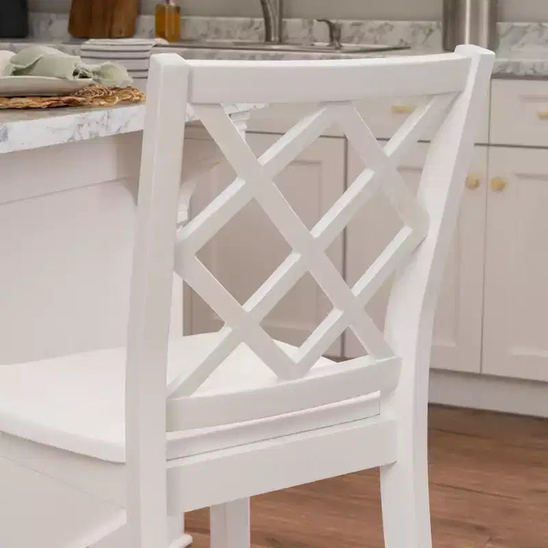Tabouret de bar style ferme Helby X-Back en bois au fini blanc de 25,25 po – Powell : acacia massif et bois d'hévéa