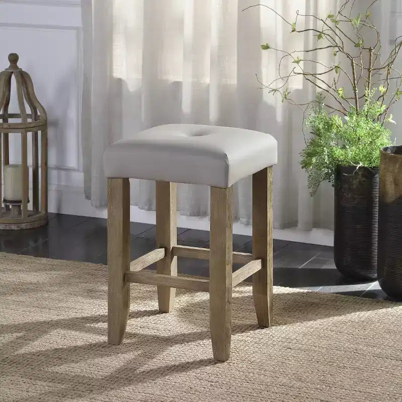 Lot de 2 tabourets de bar Charnell en PU, hauteur comptoir, 40 cm, finition gris/chêne - Acme Furniture
