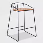 ClickDecor Set of 2 Bedford Barstools Black: 30" Fixed Height, Metal Frame, Footrest, Floor Protectors