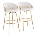 Set of 2 Claire Barstools Gold/Cream - LumiSource: Chic Velvet Upholstery, Fixed Height, Swivel Function