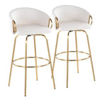 Set of 2 Claire Barstools Gold/Cream - LumiSource: Chic Velvet Upholstery, Fixed Height, Swivel Function
