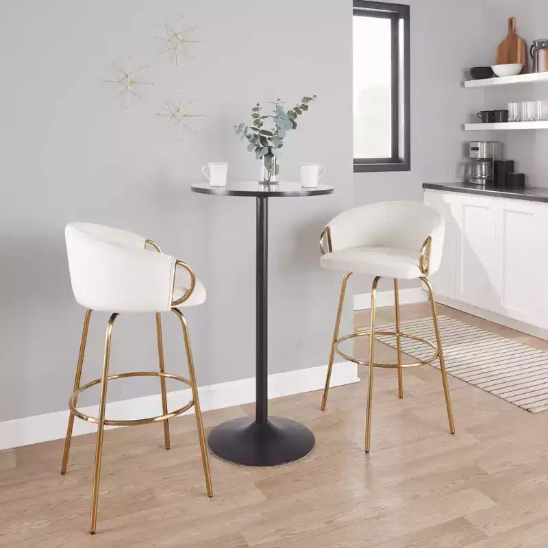Lot de 2 tabourets de bar Claire Or/Crème - LumiSource : Revêtement chic en velours, hauteur fixe, fonction pivotante