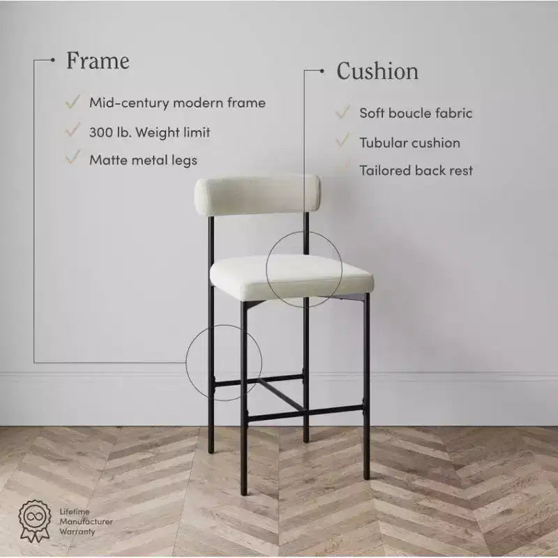 Nathan James Lot de 6 tabourets de bar hauteur comptoir Dahlia en bouclé blanc