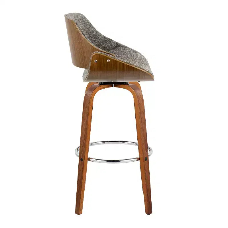 LumiSource Lot de 2 tabourets de bar Fabrizzi Noyer/Chrome/Gris : Design moderne du milieu du siècle, hauteur fixe de 73,6 cm, pivotant, repose-pieds