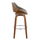 LumiSource Lot de 2 tabourets de bar Fabrizzi Noyer/Chrome/Gris : Design moderne du milieu du siècle, hauteur fixe de 73,6 cm, pivotant, repose-pieds