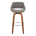 LumiSource Lot de 2 tabourets de bar Fabrizzi Noyer/Chrome/Gris : Design moderne du milieu du siècle, hauteur fixe de 73,6 cm, pivotant, repose-pieds