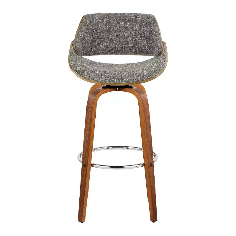 LumiSource Lot de 2 tabourets de bar Fabrizzi Noyer/Chrome/Gris : Design moderne du milieu du siècle, hauteur fixe de 73,6 cm, pivotant, repose-pieds