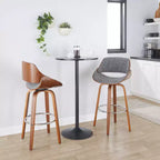 LumiSource Lot de 2 tabourets de bar Fabrizzi Noyer/Chrome/Gris : Design moderne du milieu du siècle, hauteur fixe de 73,6 cm, pivotant, repose-pieds