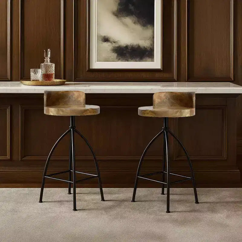 Tabouret pivotant industriel réglable Urban Port 25-31" avec dossier et options de hauteur marron/noir