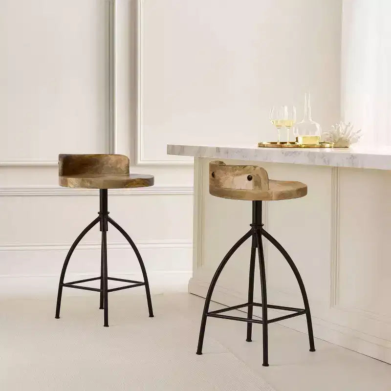 Tabouret pivotant industriel réglable Urban Port 25-31" avec dossier et options de hauteur marron/noir