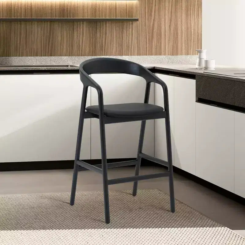 Armen Living Tabouret de bar Apache en bois et similicuir chêne noir