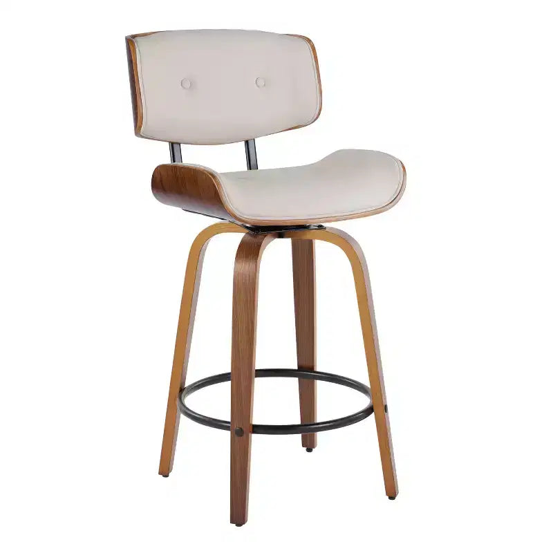 Lot de 2 tabourets de bar hauteur comptoir Lombardi Noyer/Noir/PU Crème - LumiSource : Chaises de cuisine pivotantes mi-siècle avec repose-pieds