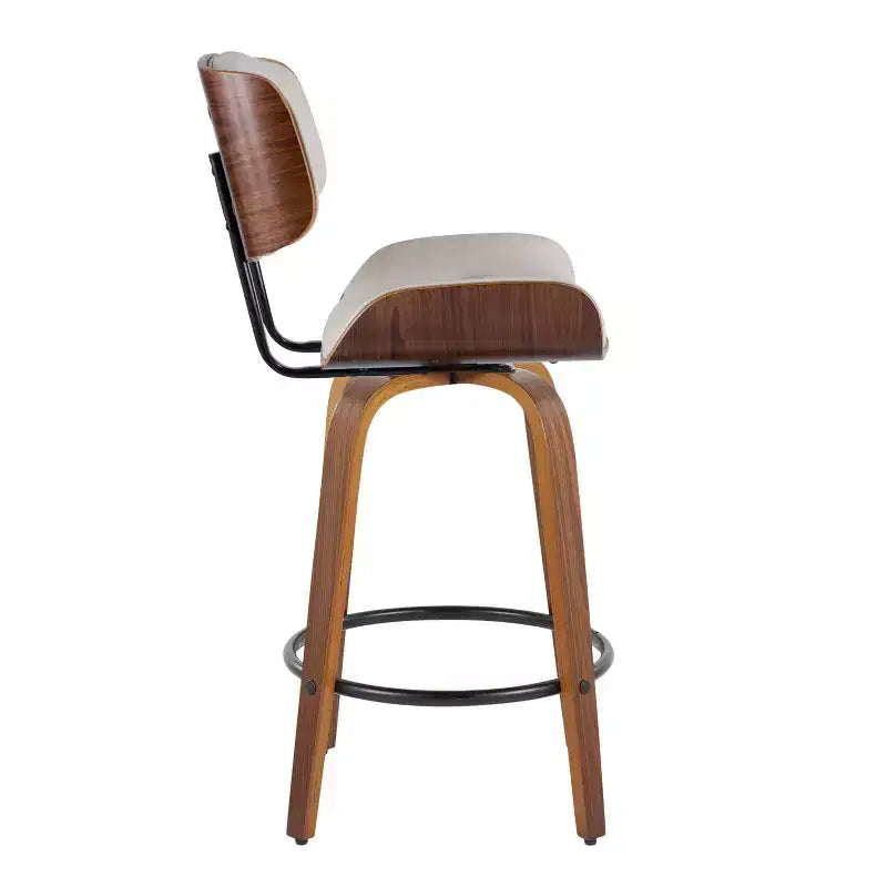 Lot de 2 tabourets de bar hauteur comptoir Lombardi Noyer/Noir/PU Crème - LumiSource : Chaises de cuisine pivotantes mi-siècle avec repose-pieds