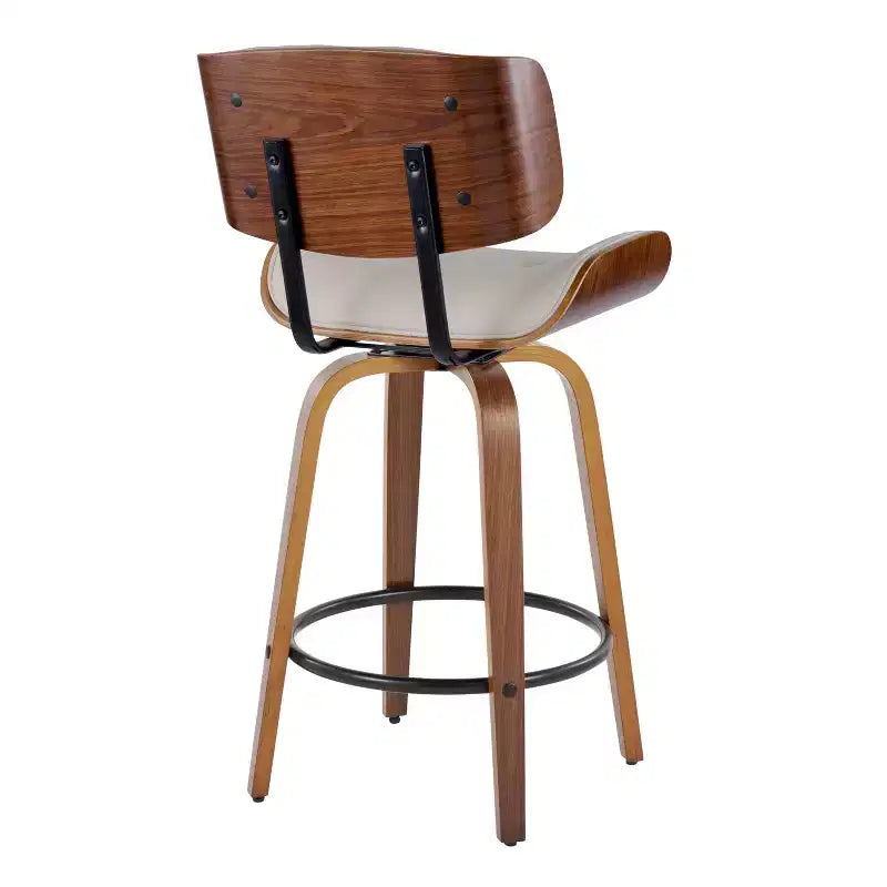 Lot de 2 tabourets de bar hauteur comptoir Lombardi Noyer/Noir/PU Crème - LumiSource : Chaises de cuisine pivotantes mi-siècle avec repose-pieds