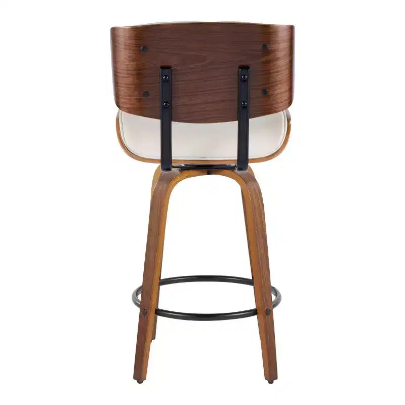 Lot de 2 tabourets de bar hauteur comptoir Lombardi Noyer/Noir/PU Crème - LumiSource : Chaises de cuisine pivotantes mi-siècle avec repose-pieds