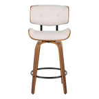 Lot de 2 tabourets de bar hauteur comptoir Lombardi Noyer/Noir/PU Crème - LumiSource : Chaises de cuisine pivotantes mi-siècle avec repose-pieds