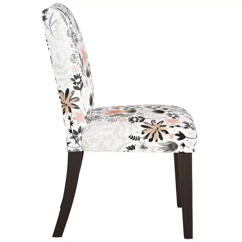 Chaise de salle à manger Skyline Furniture Hendrix en motif botanique hivernal rouge : mélange lin et coton, sans accoudoirs.