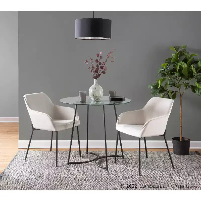 Set of 2 Daniella Velvet/Steel Dining Chairs Black/Cream - LumiSource: Upholstered Bucket Seat, Metal Base