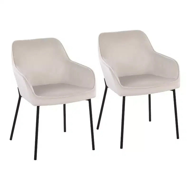 Lot de 2 chaises de salle à manger Daniella en velours/acier noir/crème - LumiSource : Assise baquet rembourrée, piètement en métal