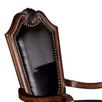 Chaise de salle à manger 28" Chateau De Ville en similicuir noir et finition cerisier - Acme Furniture : pieds Queen Anne, sculptures coquilles