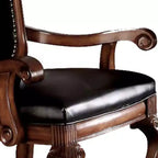 Chaise de salle à manger 28" Chateau De Ville en similicuir noir et finition cerisier - Acme Furniture : pieds Queen Anne, sculptures coquilles