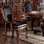 Chaise de salle à manger 28" Chateau De Ville en similicuir noir et finition cerisier - Acme Furniture : pieds Queen Anne, sculptures coquilles