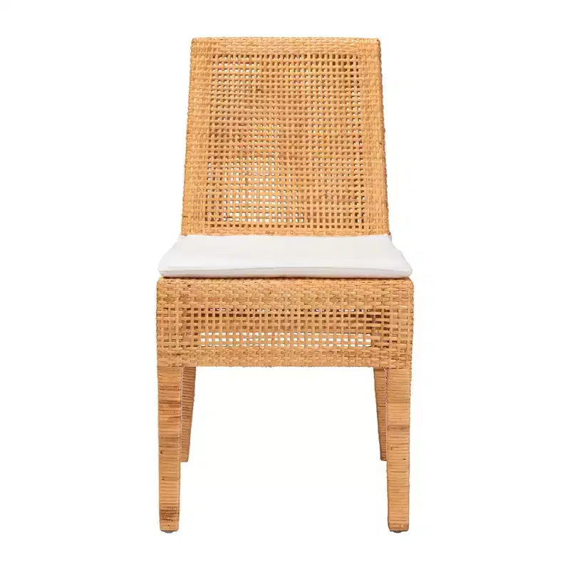 Chaise de salle à manger en rotin bali & pari Morris Miel clair/Blanc