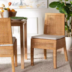 Chaise de salle à manger en rotin bali & pari Morris Miel clair/Blanc