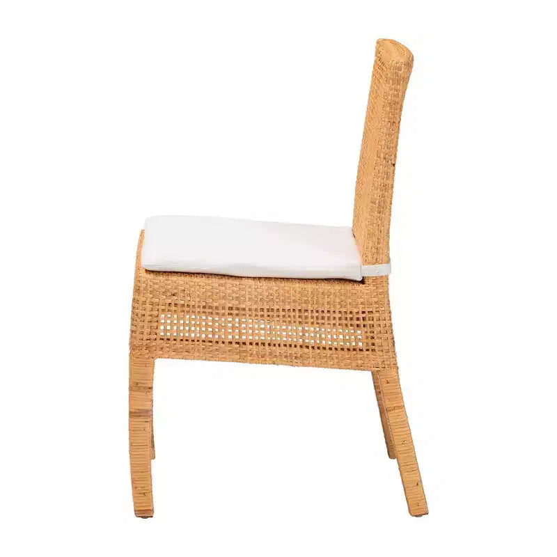 Chaise de salle à manger en rotin bali & pari Morris Miel clair/Blanc
