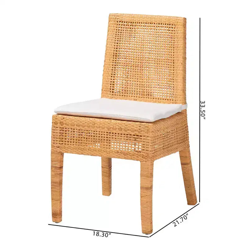 Chaise de salle à manger en rotin bali & pari Morris Miel clair/Blanc