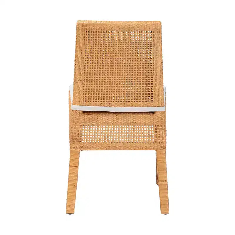 Chaise de salle à manger en rotin bali & pari Morris Miel clair/Blanc