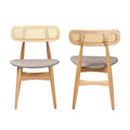 Baxton Studio 2pc Tarana Fabric and Wood Dining Chairs: Mid-Century Design, Rattan Detail