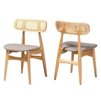Baxton Studio Chaises de salle à manger Tarana en tissu et bois, 2 pièces : Design Mid-Century, détails en rotin