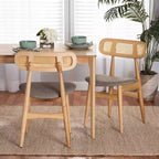 Baxton Studio Chaises de salle à manger Tarana en tissu et bois, 2 pièces : Design Mid-Century, détails en rotin