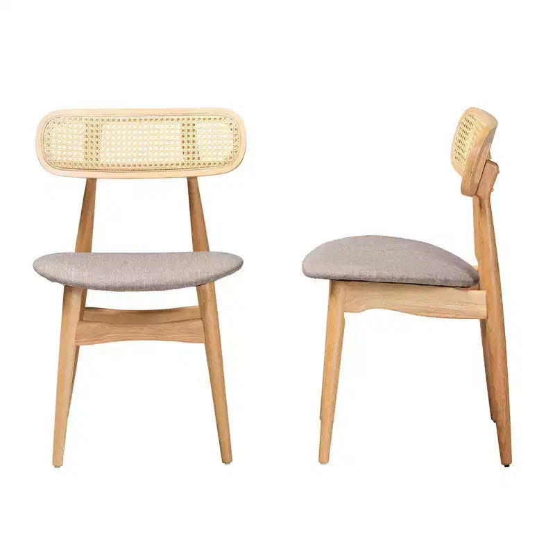 Baxton Studio Chaises de salle à manger Tarana en tissu et bois, 2 pièces : Design Mid-Century, détails en rotin