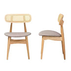 Baxton Studio Chaises de salle à manger Tarana en tissu et bois, 2 pièces : Design Mid-Century, détails en rotin