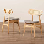 Baxton Studio Chaises de salle à manger Tarana en tissu et bois, 2 pièces : Design Mid-Century, détails en rotin