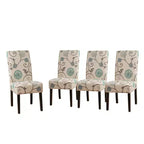 Christopher Knight Home Ensemble de 4 chaises de salle à manger contemporaines Pertica en tissu, beige clair à fleurs bleues : Rembourrées, pieds en bois d'hévéa, polyester