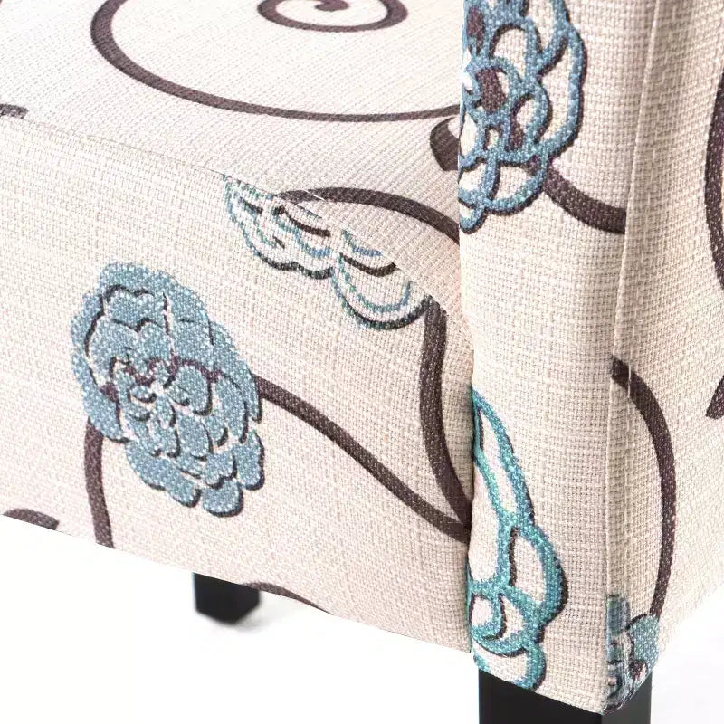 Christopher Knight Home Ensemble de 4 chaises de salle à manger contemporaines Pertica en tissu, beige clair à fleurs bleues : Rembourrées, pieds en bois d'hévéa, polyester