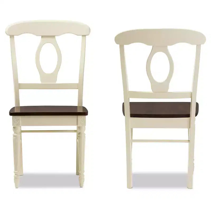 Lot de 2 chaises de salle à manger en bois finition cerisier et crème style maison de campagne napoléonien - Baxton Studio